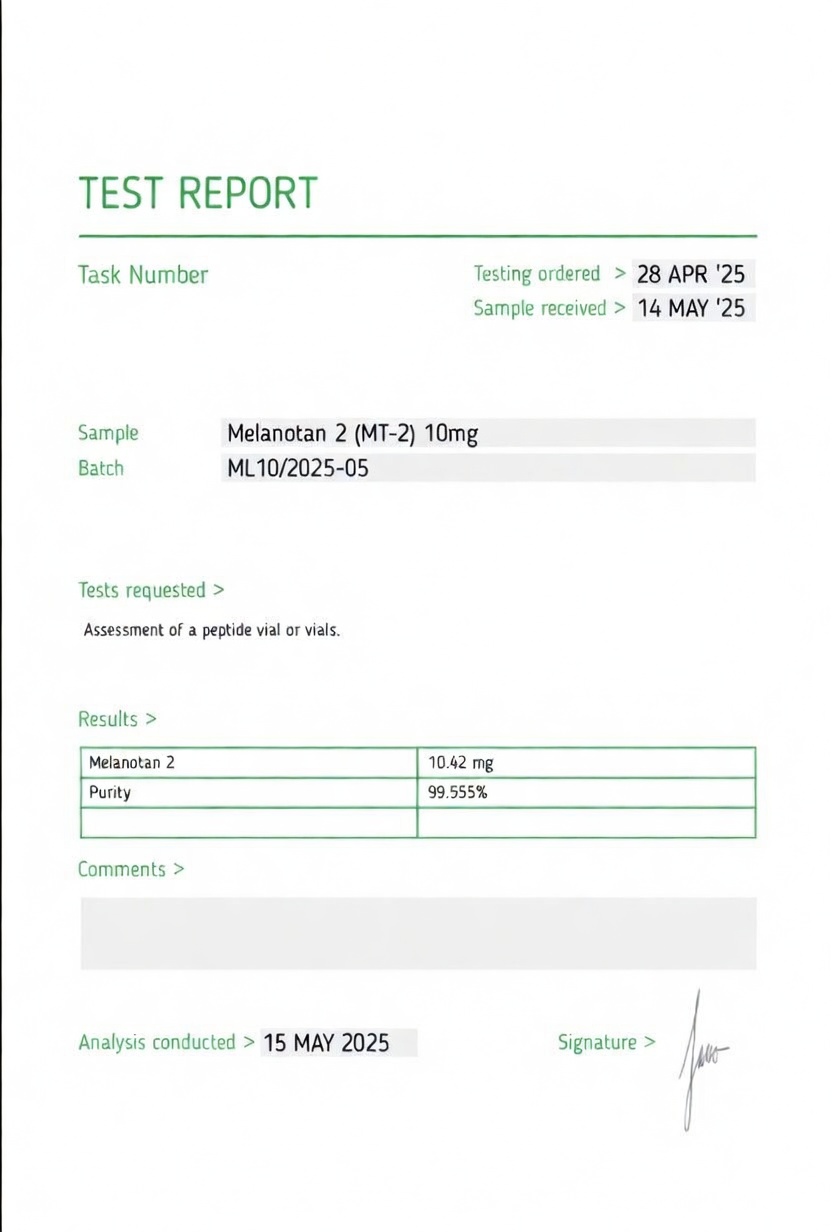 Janoshik Analytical certificate of analysis — Melanotan II Purity Report