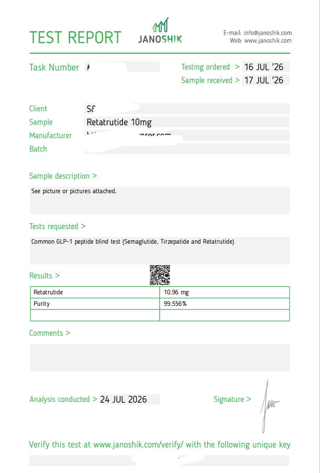 Retatrutide 10mg Purity Report (Jul 2026)